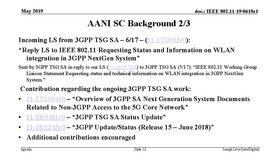 May 2019 doc. : IEEE 802. 11 -19/0618 r 1 AANI SC Background 2/3