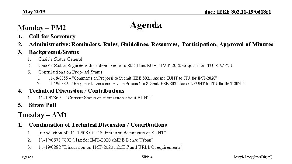 May 2019 doc. : IEEE 802. 11 -19/0618 r 1 Monday – PM 2