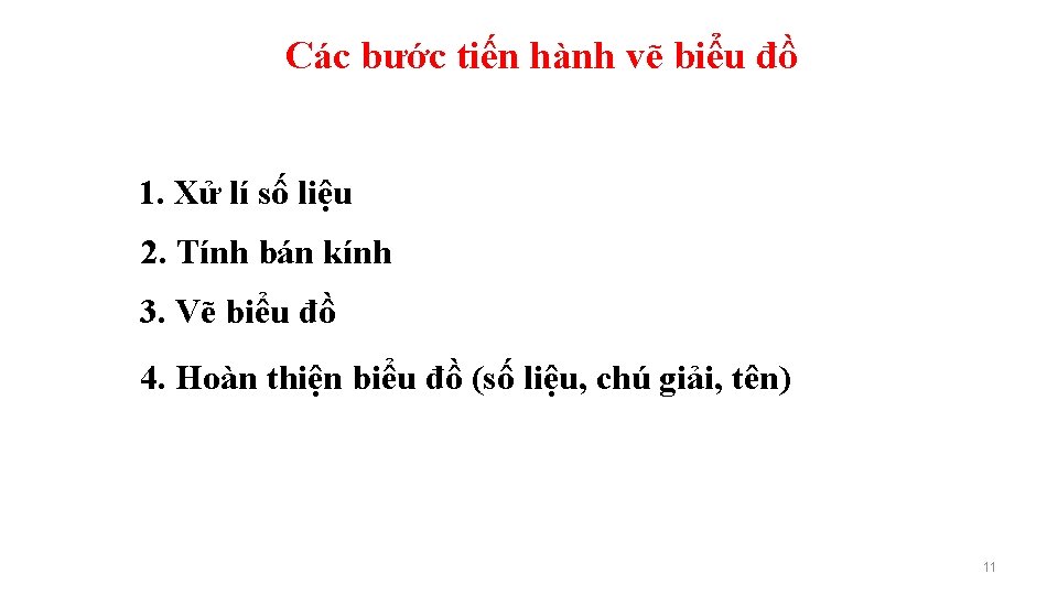 Các bước tiến hành vẽ biểu đồ 1. Xử lí số liệu 2. Tính