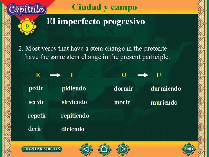 Ciudad y campo El imperfecto progresivo 9 2. Most verbs that have a stem