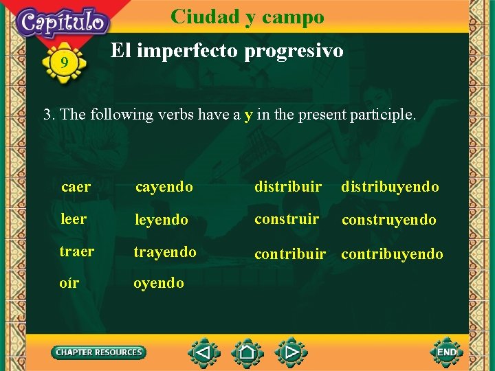 Ciudad y campo 9 El imperfecto progresivo 3. The following verbs have a y