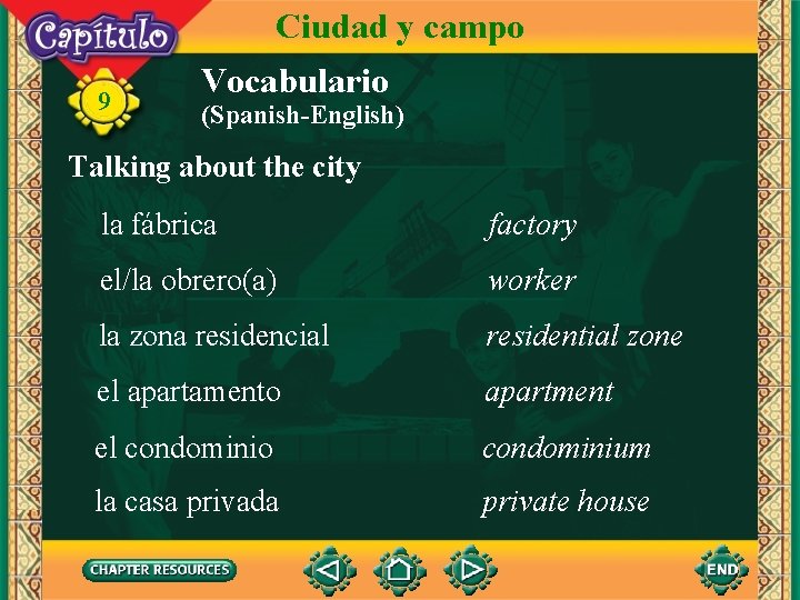 Ciudad y campo 9 Vocabulario (Spanish-English) Talking about the city la fábrica factory el/la