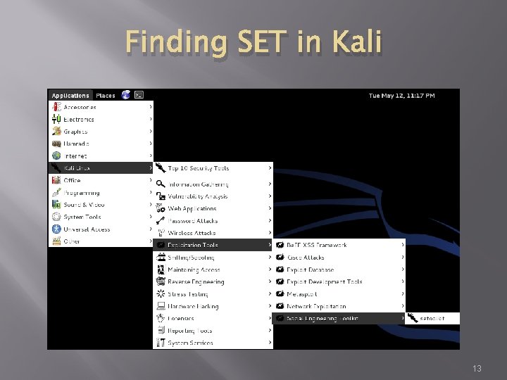 Finding SET in Kali 13 