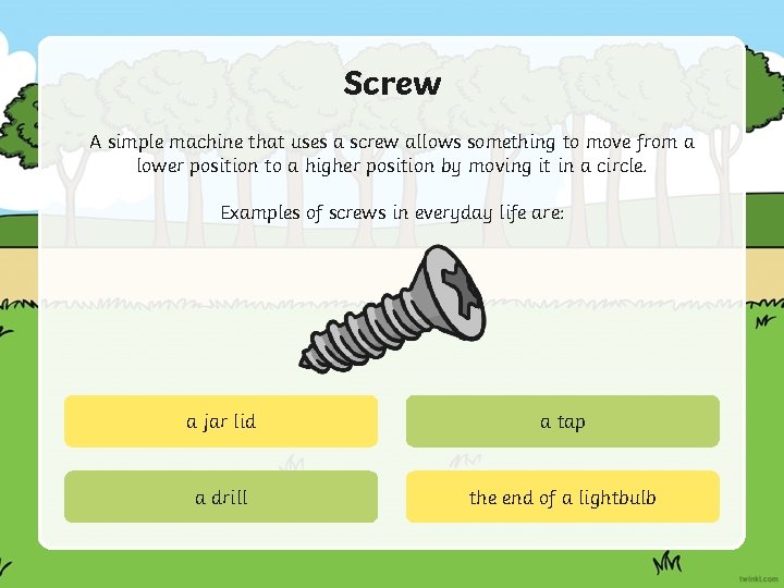 Screw A simple machine that uses a screw allows something to move from a Screw A simple machine that uses a screw allows something to move from a