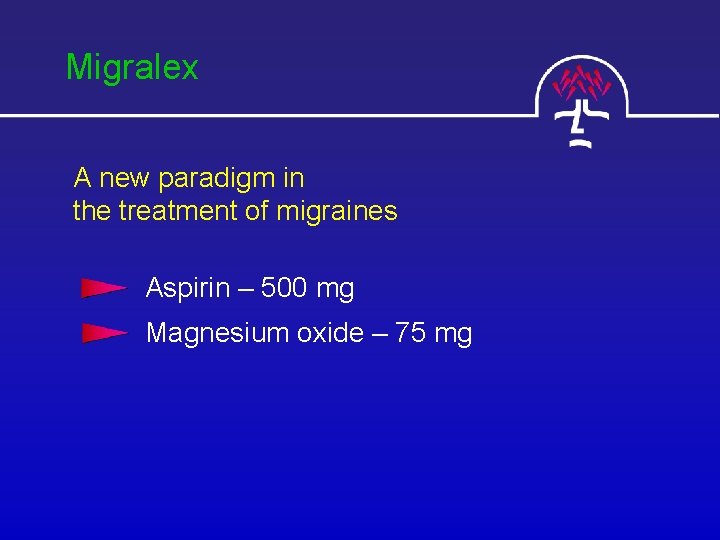 Migralex A new paradigm in the treatment of migraines Aspirin – 500 mg Magnesium