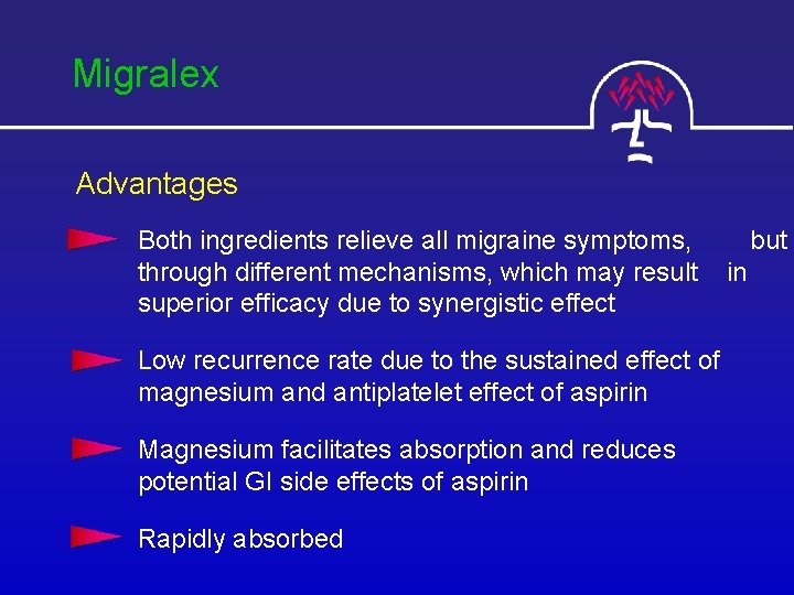 Migralex Advantages Both ingredients relieve all migraine symptoms, through different mechanisms, which may result