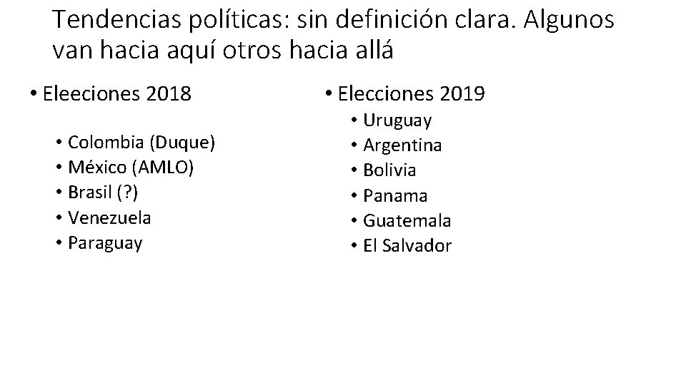 Tendencias políticas: sin definición clara. Algunos van hacia aquí otros hacia allá • Eleeciones