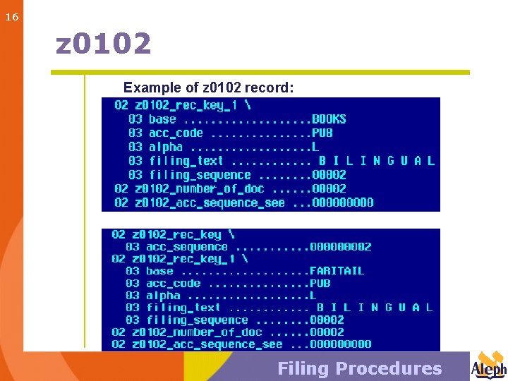 16 z 0102 Example of z 0102 record: Filing Procedures 