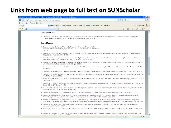 Links from web page to full text on SUNScholar 