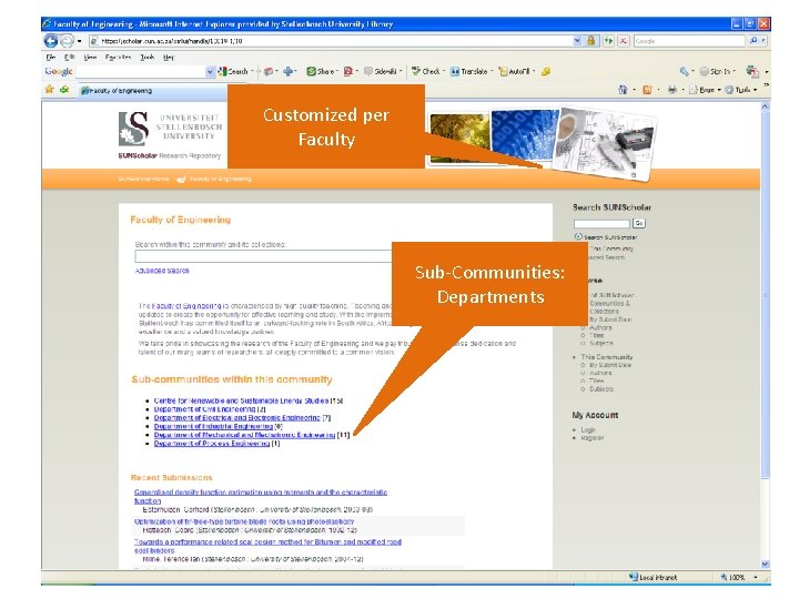Customized per Faculty Sub-Communities: Departments 