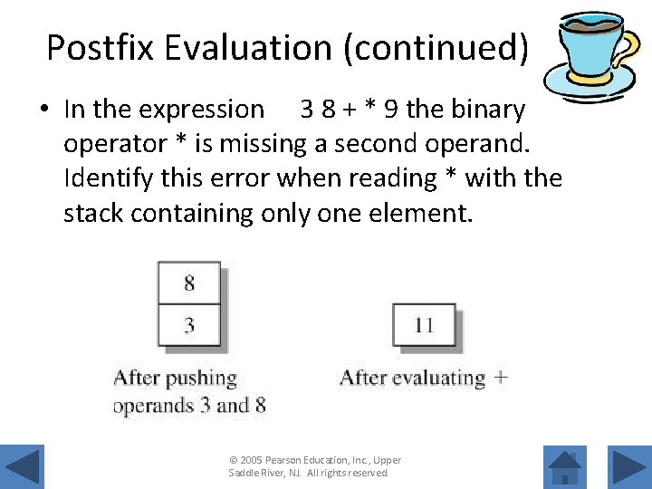 Postfix Evaluation (continued) • In the expression 3 8 + * 9 the binary