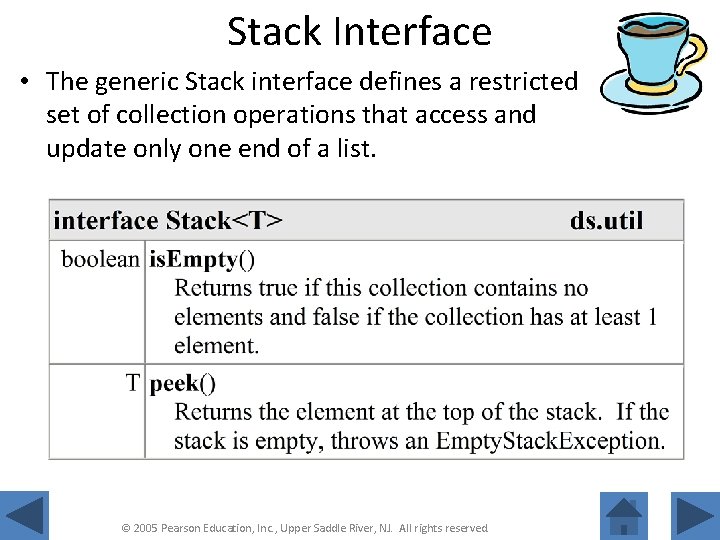 Stack Interface • The generic Stack interface defines a restricted set of collection operations