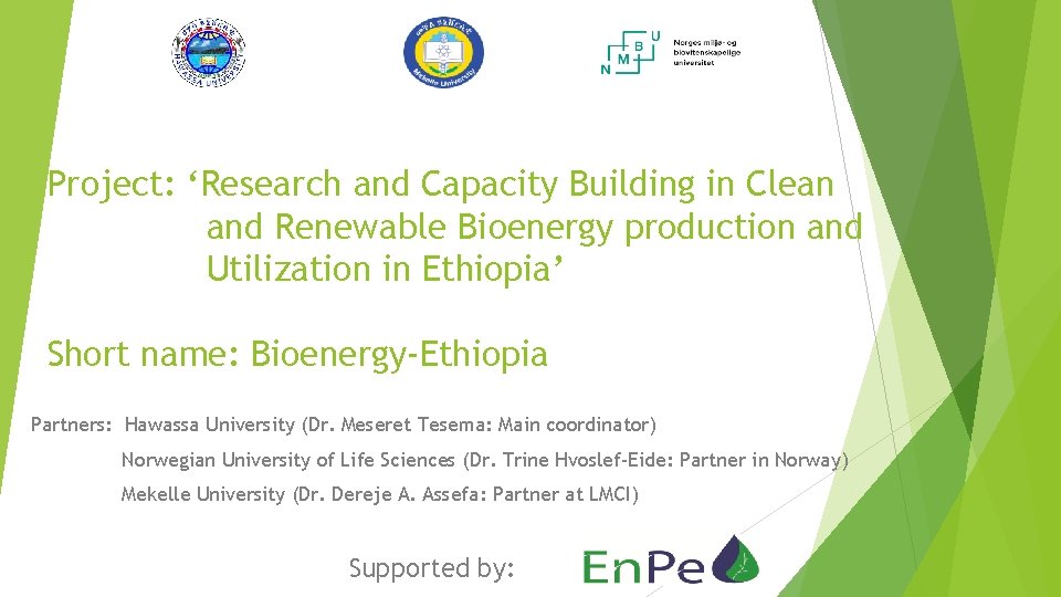 Project: ‘Research and Capacity Building in Clean and Renewable Bioenergy production and Utilization in