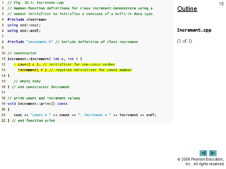 Outline 15 Increment. cpp (1 of 1) 2006 Pearson Education, Inc. All rights reserved.