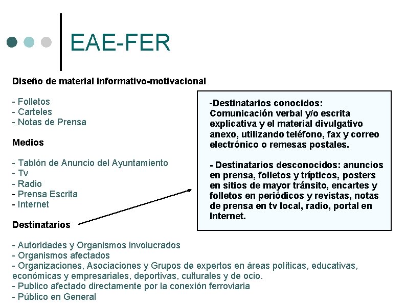 EAE-FER Diseño de material informativo-motivacional - Folletos - Carteles - Notas de Prensa Medios