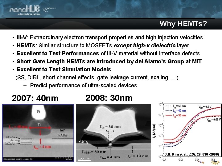 Why HEMTs? • • • III-V: Extraordinary electron transport properties and high injection velocities