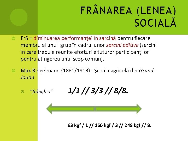 FR NAREA (LENEA) SOCIALĂ Fr. S = diminuarea performanței în sarcină pentru fiecare membru