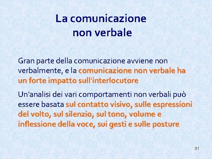 La comunicazione non verbale Gran parte della comunicazione avviene non verbalmente, e la comunicazione