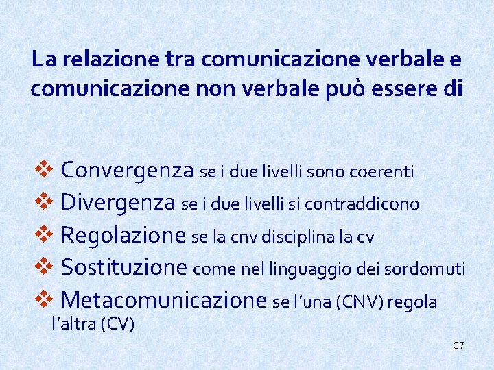 La relazione tra comunicazione verbale e comunicazione non verbale può essere di v Convergenza