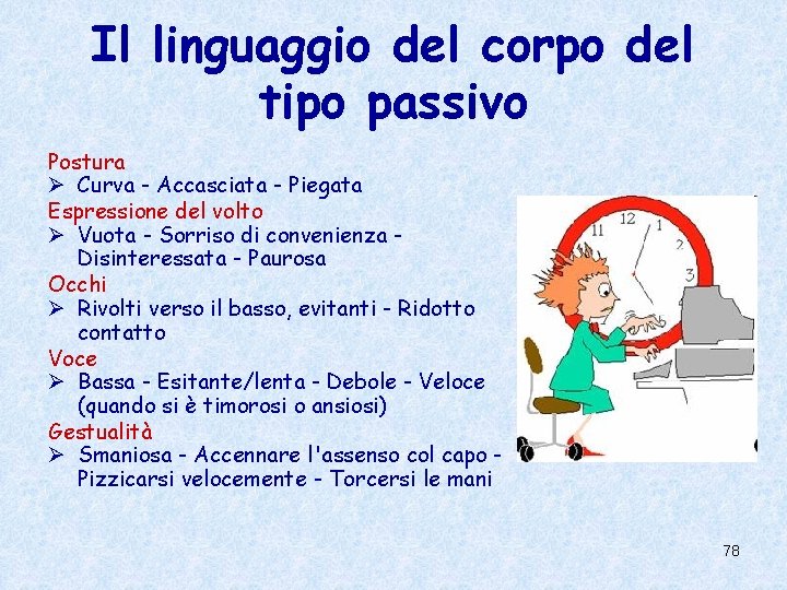 Il linguaggio del corpo del tipo passivo Postura Ø Curva - Accasciata - Piegata