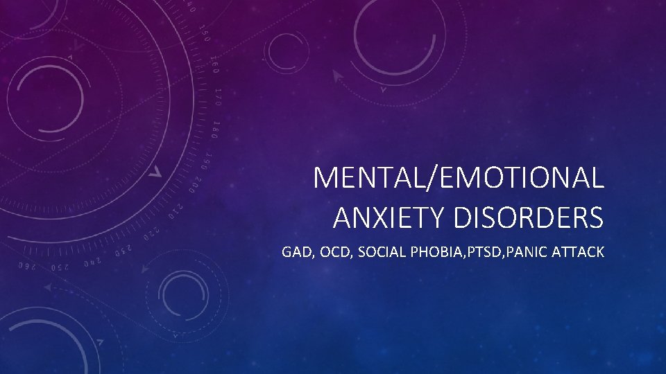 MENTAL/EMOTIONAL ANXIETY DISORDERS GAD, OCD, SOCIAL PHOBIA, PTSD, PANIC ATTACK 