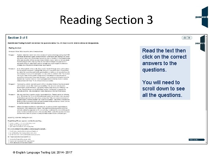 Reading Section 3 Read the text then click on the correct answers to the