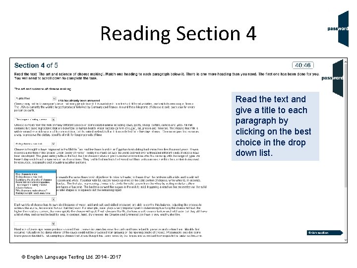 Reading Section 4 Read the text and give a title to each paragraph by