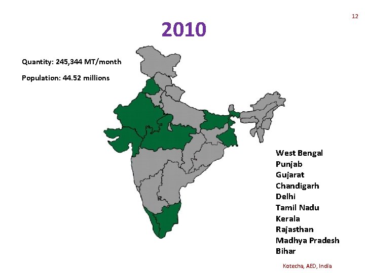 12 2010 Quantity: 245, 344 MT/month Population: 44. 52 millions West Bengal Punjab Gujarat