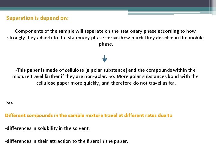 Separation is depend on: Components of the sample will separate on the stationary phase