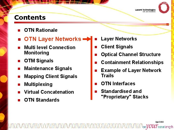 Contents n OTN Rationale n OTN Layer Networks n Multi level Connection Monitoring n