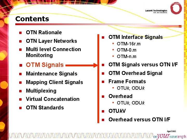 Contents n OTN Rationale n OTM Interface Signals • OTM-16 r. m • OTM-0.