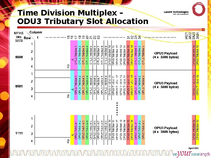 Time Division Multiplex ODU 3 Tributary Slot Allocation April 2002 61 