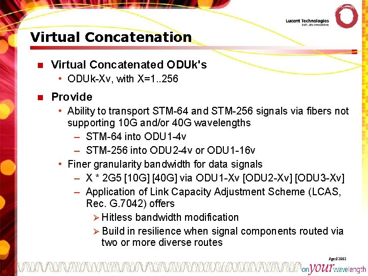 Virtual Concatenation n Virtual Concatenated ODUk's • ODUk-Xv, with X=1. . 256 n Provide