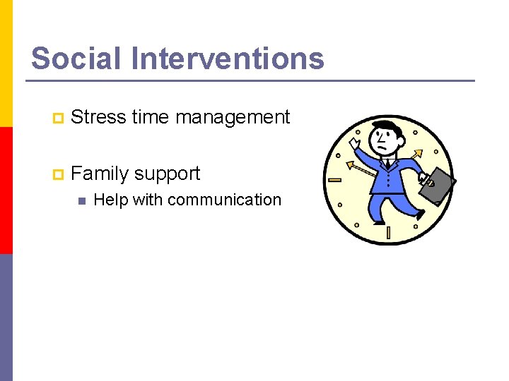 Social Interventions p Stress time management p Family support n Help with communication 