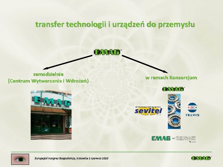 transfer technologii i urządzeń do przemysłu samodzielnie (Centrum Wytwarzania i Wdrożeń) Europejski Kongres Gospodarczy,