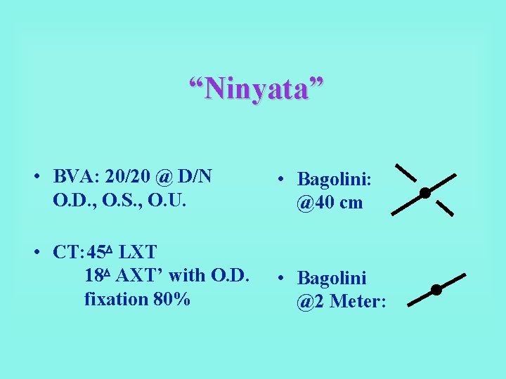 “Ninyata” • BVA: 20/20 @ D/N O. D. , O. S. , O. U.