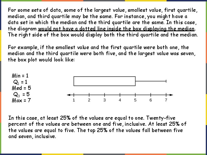For some sets of data, some of the largest value, smallest value, first quartile, For some sets of data, some of the largest value, smallest value, first quartile,