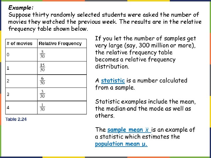Example: Suppose thirty randomly selected students were asked the number of movies they watched Example: Suppose thirty randomly selected students were asked the number of movies they watched