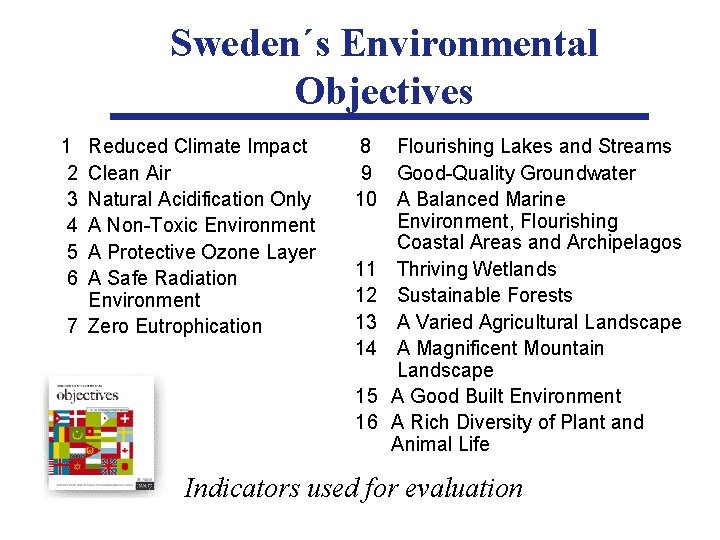 Sweden´s Environmental Objectives 1 2 3 4 5 6 Reduced Climate Impact Clean Air