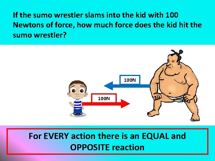 If the sumo wrestler slams into the kid with 100 Newtons of force, how