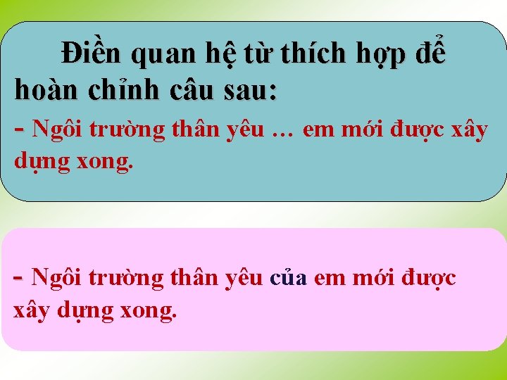 Điền quan hệ từ thích hợp để hoàn chỉnh câu sau: - Ngôi trường