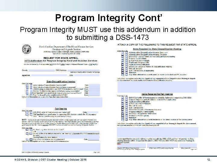 Program Integrity Cont’ Program Integrity MUST use this addendum in addition to submitting a