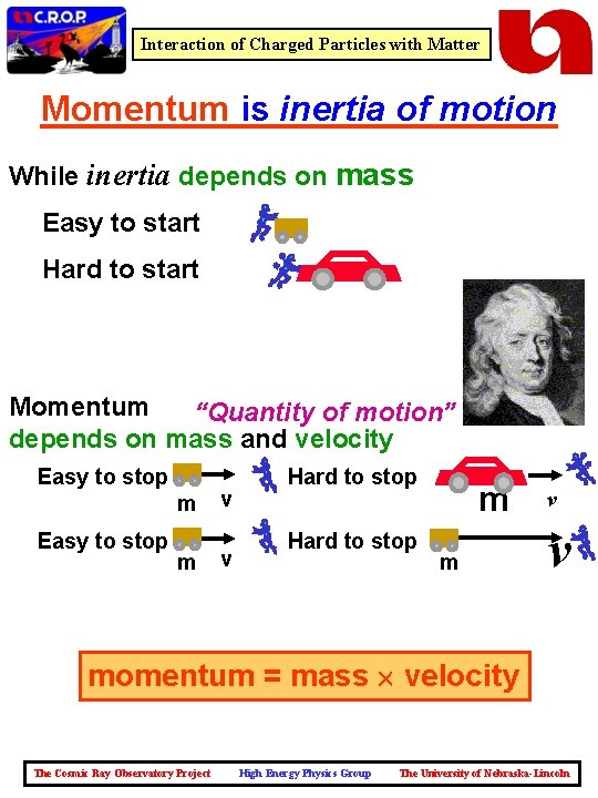 Interaction of Charged Particles with Matter Momentum is inertia of motion While inertia depends