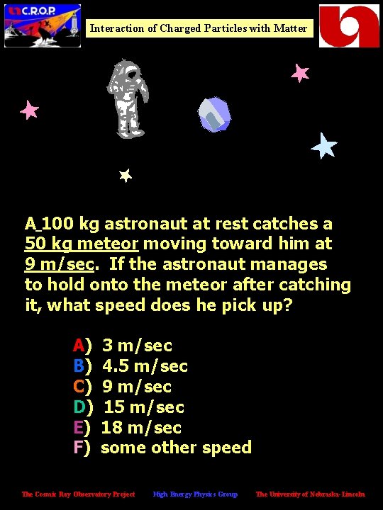 Interaction of Charged Particles with Matter A 100 kg astronaut at rest catches a