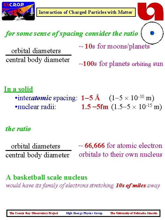 Interaction of Charged Particles with Matter for some sense of spacing consider the ratio