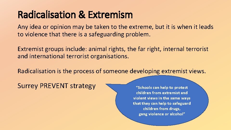 Radicalisation & Extremism Any idea or opinion may be taken to the extreme, but Radicalisation & Extremism Any idea or opinion may be taken to the extreme, but