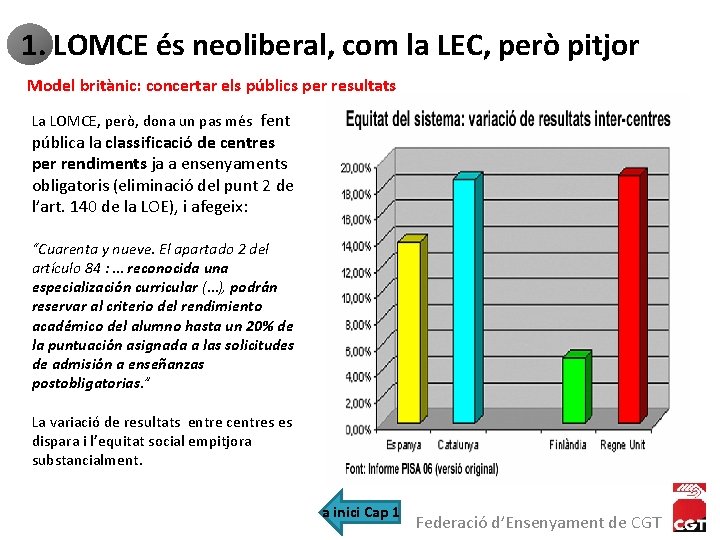 1. LOMCE és neoliberal, com la LEC, però pitjor Model britànic: concertar els públics