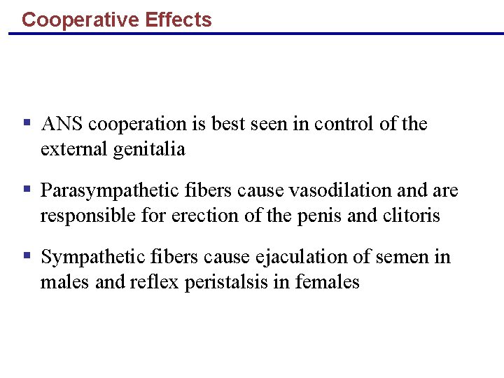 Cooperative Effects § ANS cooperation is best seen in control of the external genitalia