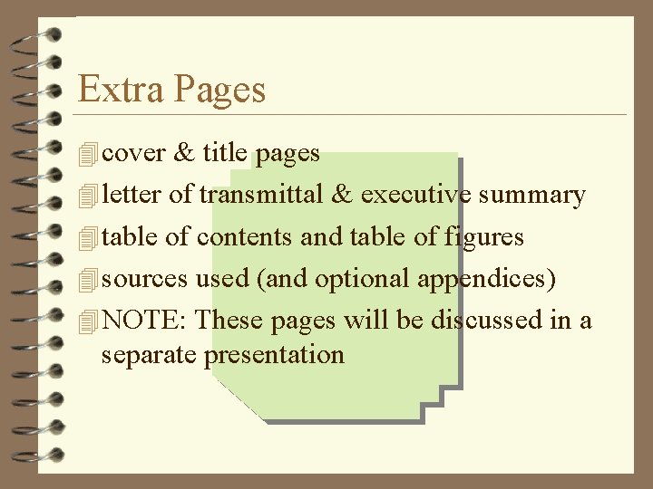 Extra Pages 4 cover & title pages 4 letter of transmittal & executive summary