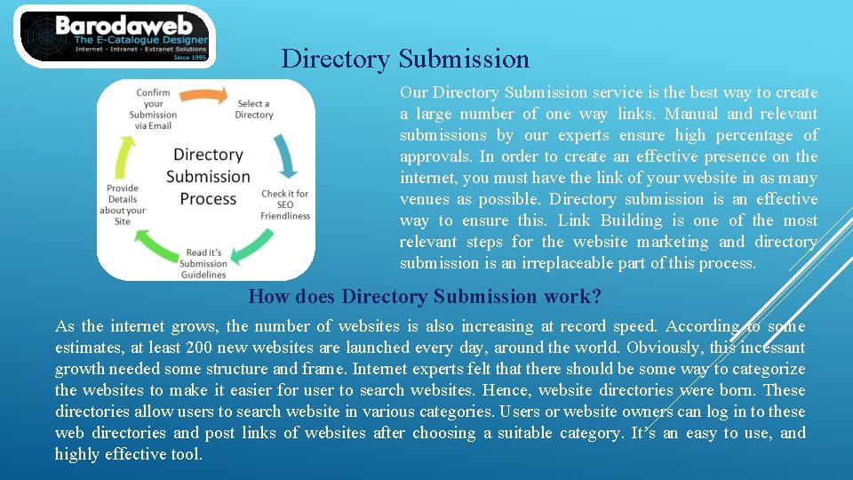 Directory Submission Our Directory Submission service is the best way to create a large